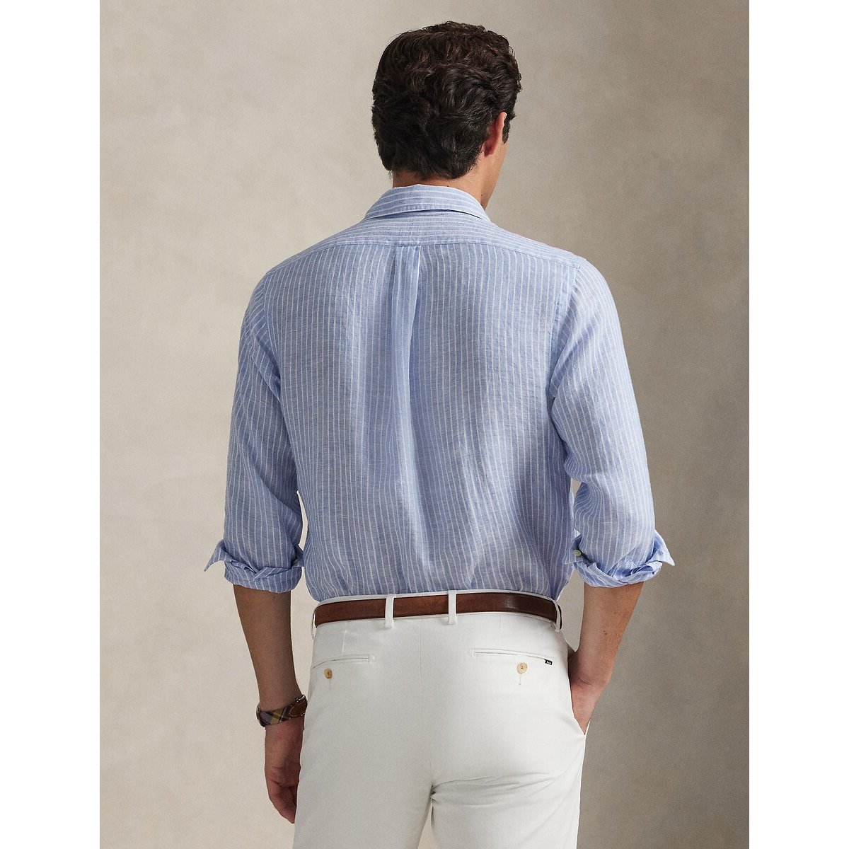 Chemise rayée en lin Custom Fit rayé bleu/blanc, POLO RALPH LAUREN
