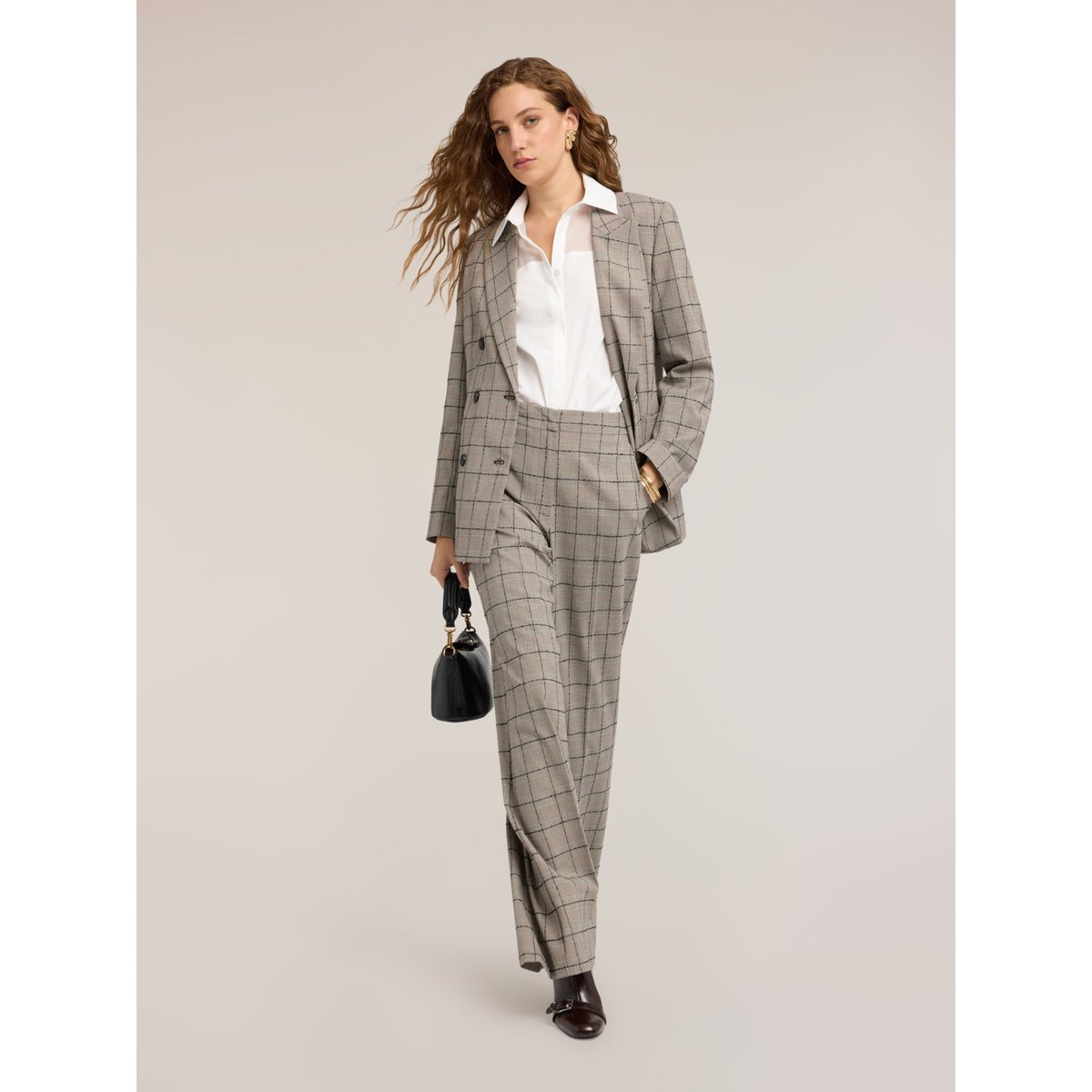 Blazer structuré à motif Prince de Galles gris, MOTIVI