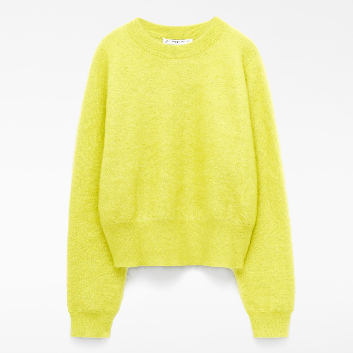 Pull tricoté à col rond brossé avec du laine mérinos jaune, ADOLFO DOMINGUEZ