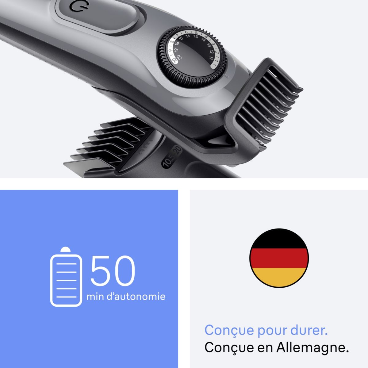 Tondeuse barbe BT3560, molette réglable, 40 hauteurs de coupe, précision 0,5 mm, autonomie 50 mn couleur unique, BRAUN