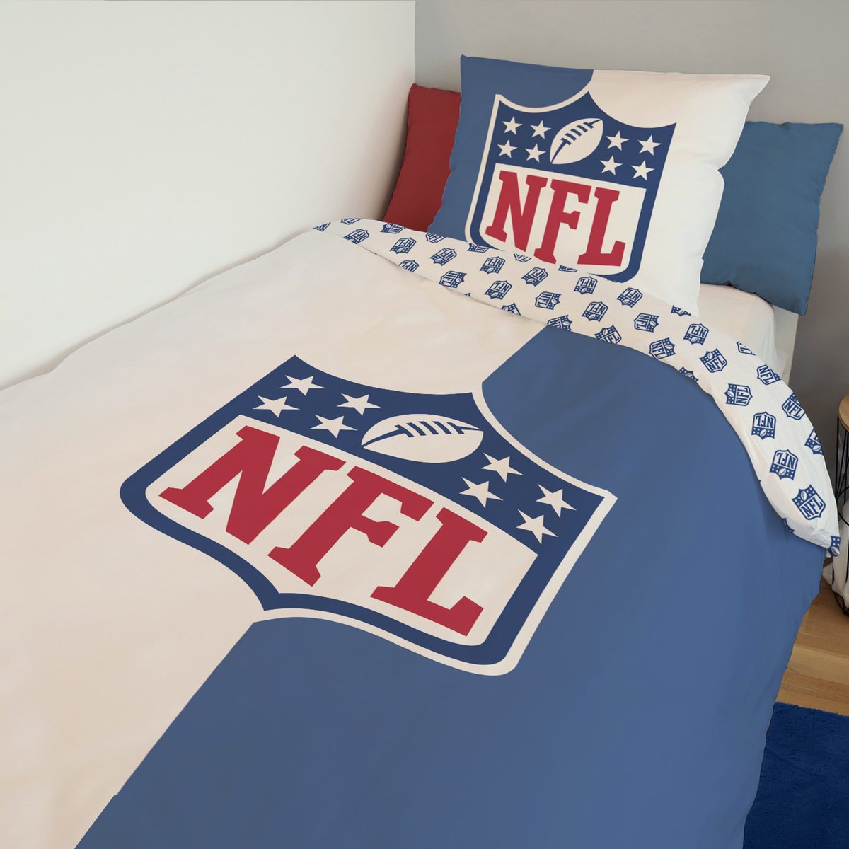 Parure de lit coton NFL, LOGO NFL bleu, NFL
