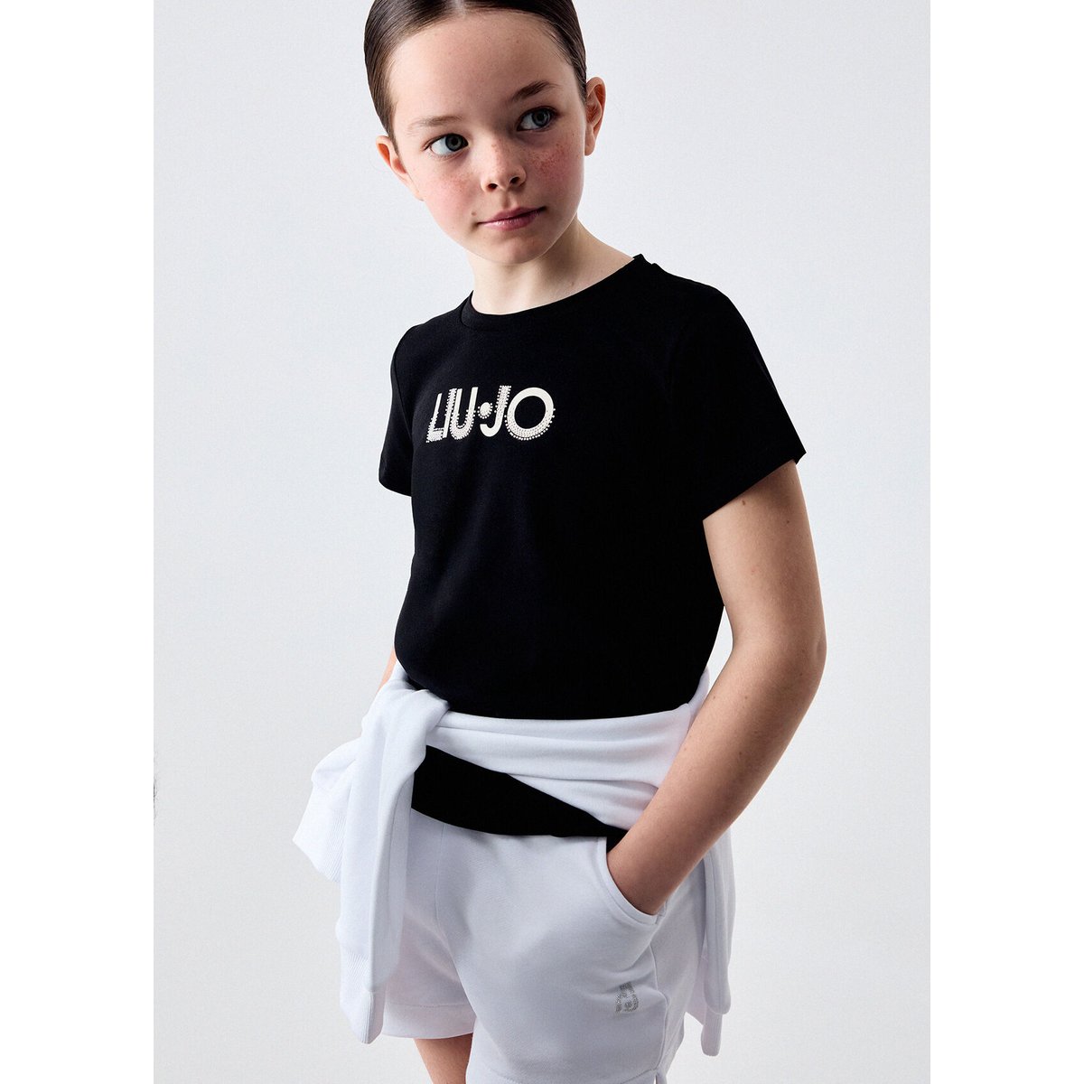 T-shirt avec logo et strass noir, LIU JO