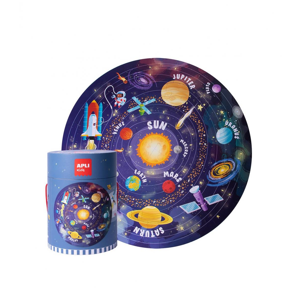 Puzzle circulaire Systeme solaire pieces couleur unique, APLI-AGIPA