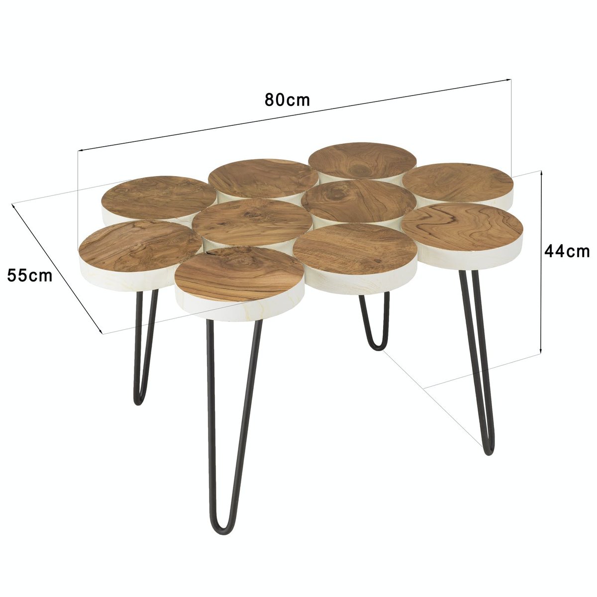 Table basse rondelles en teck recyclé 80 cm bois naturel, PIER IMPORT