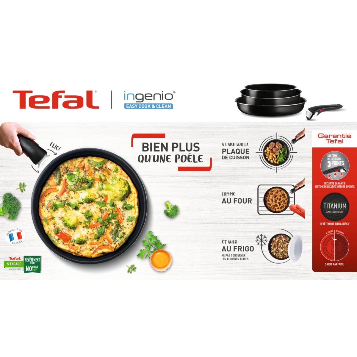 Batterie de cuisine Ingenio Easy Cook N Clean Black 4 pcs L1539002 couleur unique, TEFAL