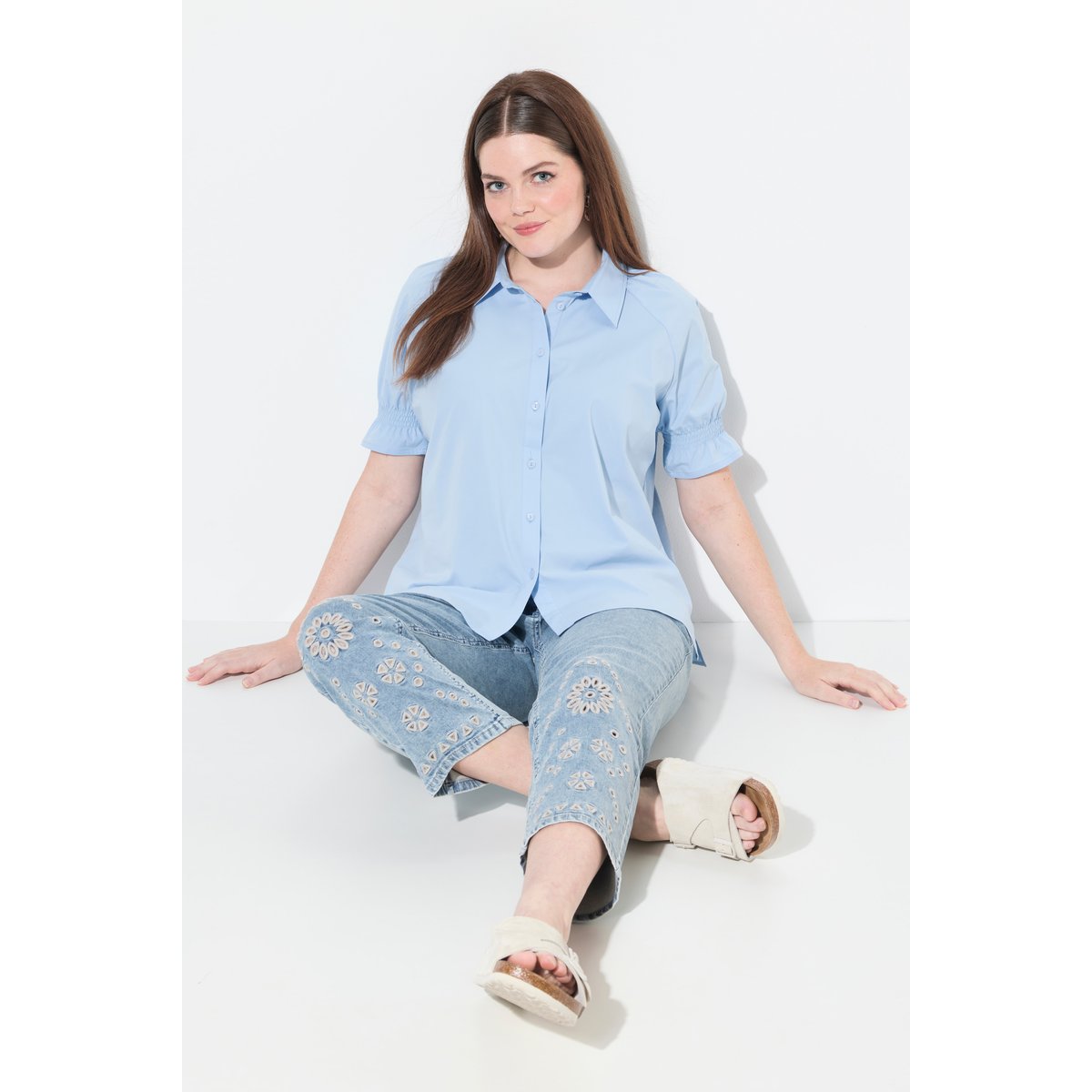 Chemisier, détails smokés, col chemise bleu pigeon, ULLA POPKEN