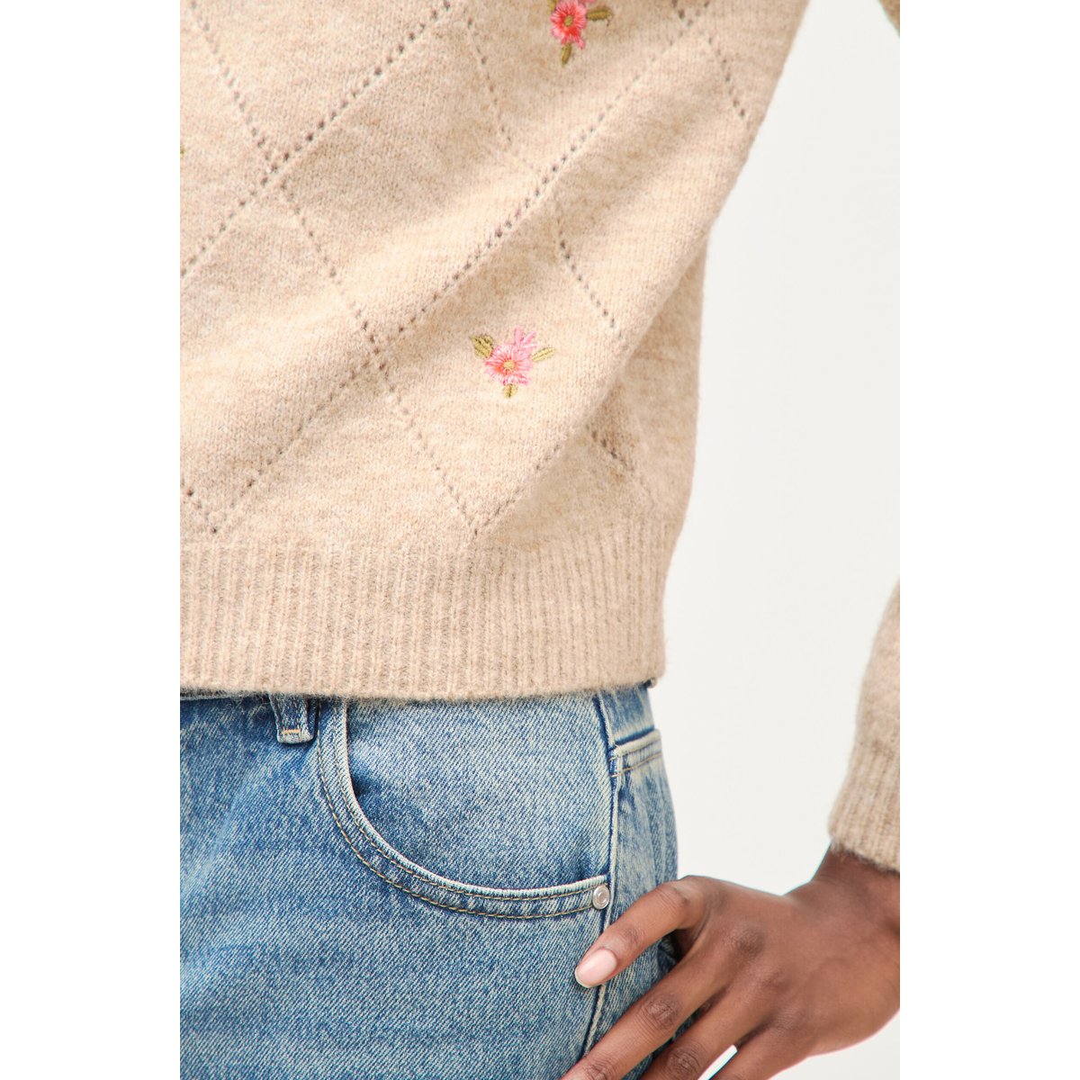 Pull droit col rond manches longues creme, BONOBO