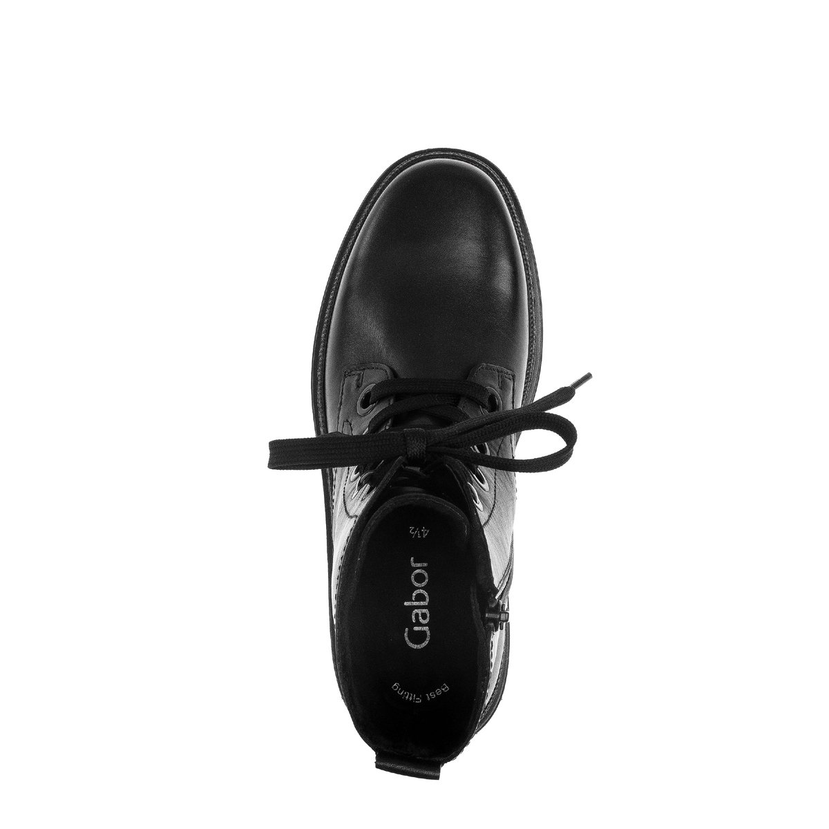 Bottines à lacets en cuir lisse à talon décroché noir lisse, GABOR