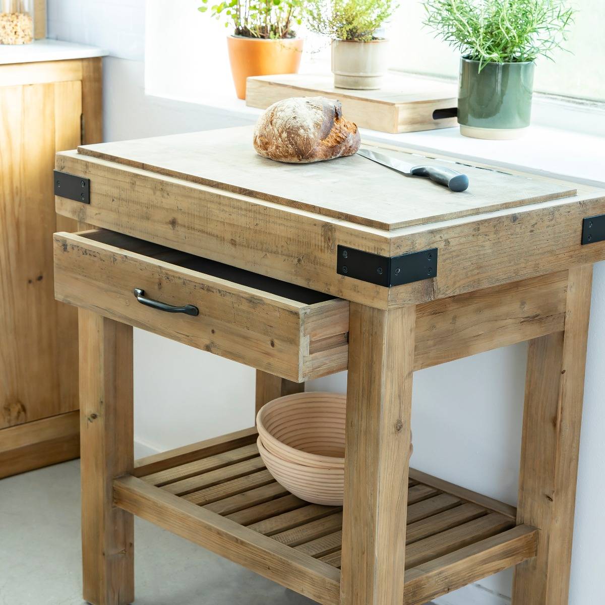 Meuble bas de cuisine en bois recyclé GARANCE bois clair, MADE IN MEUBLES
