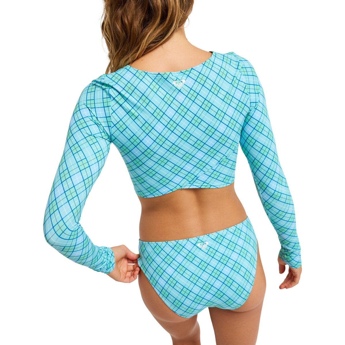 Lycra manches longues cropped THE BEACH BABE. vert katydid as if plaid, ROXY