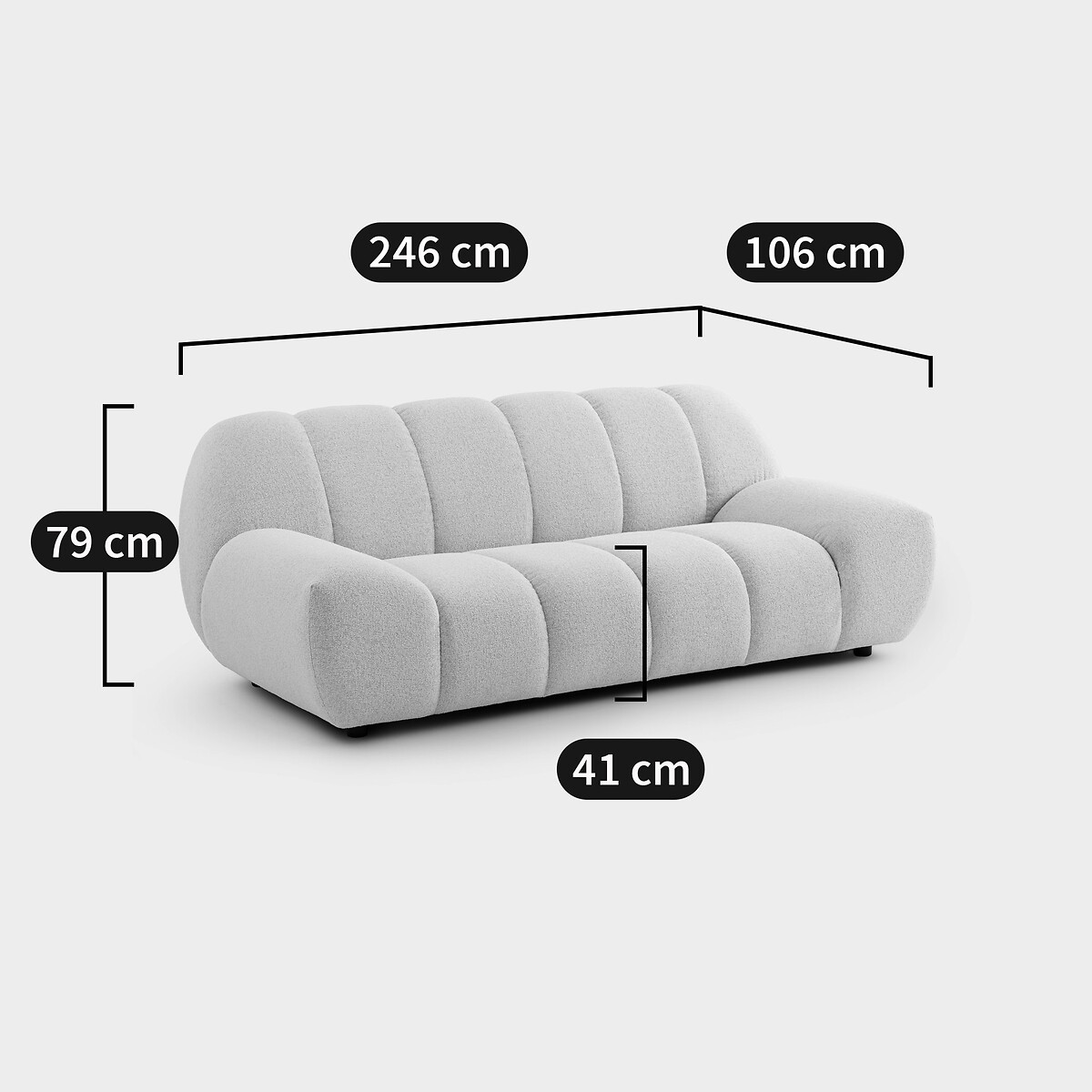 Canapé droit, 4 places, en tissu matelassé, NURIA bleu, LA REDOUTE INTERIEURS