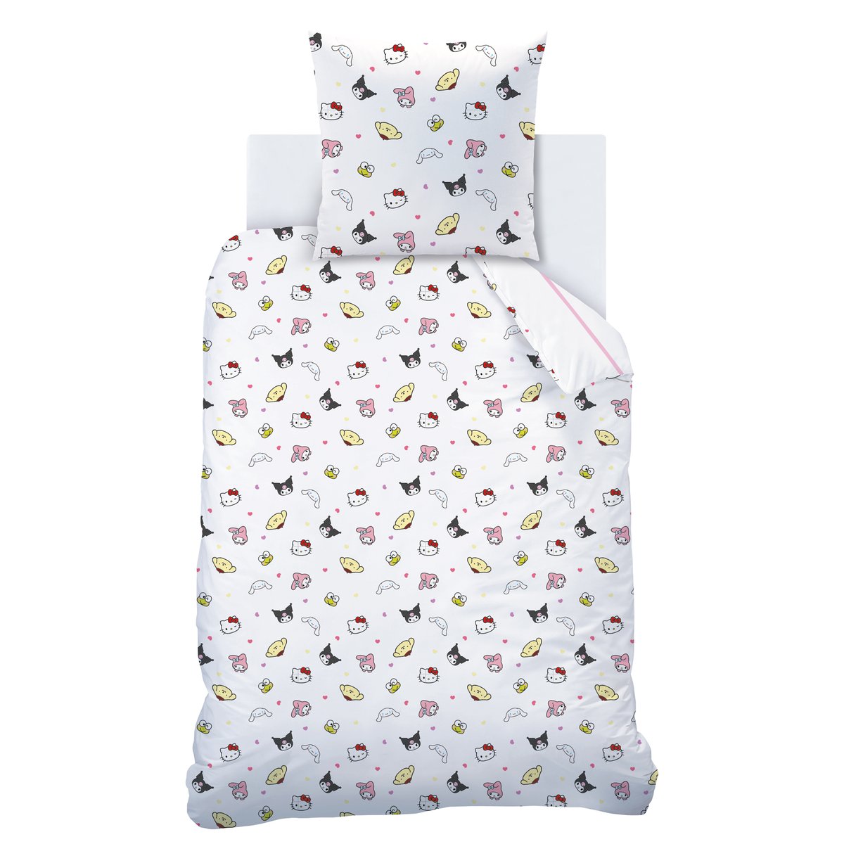 Parure de lit imprimée 100% coton, FRIENDLY blanc, HELLO KITTY