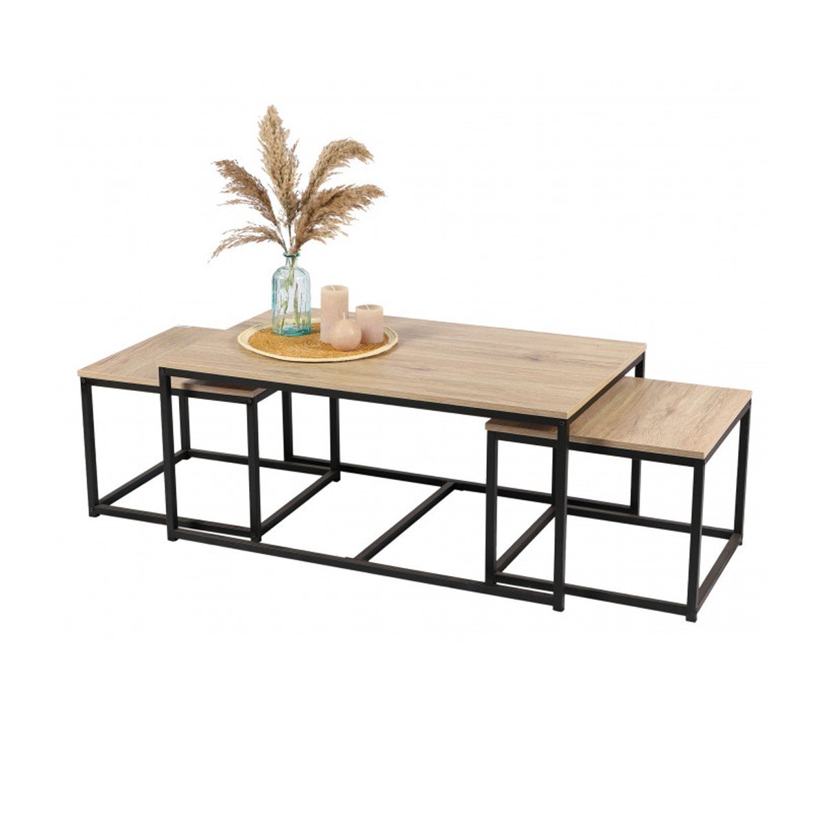 Set de 3 Tables Basses Gigognes Bois MDF et Métal Noir noir, WADIGA