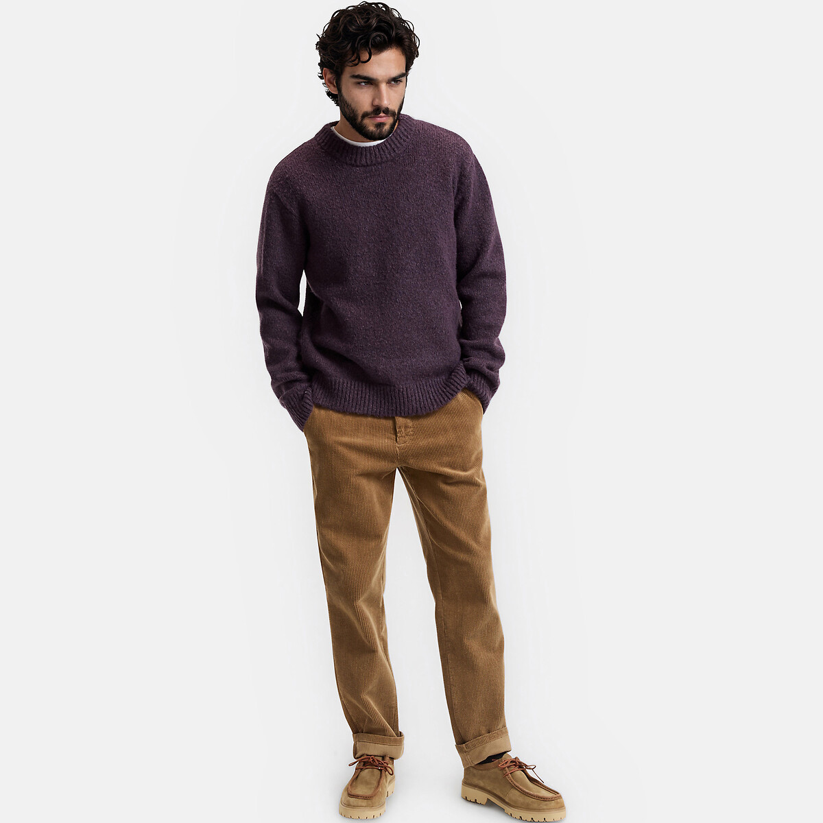 Pull col rond en grosse maille violet aubergine, LA REDOUTE COLLECTIONS