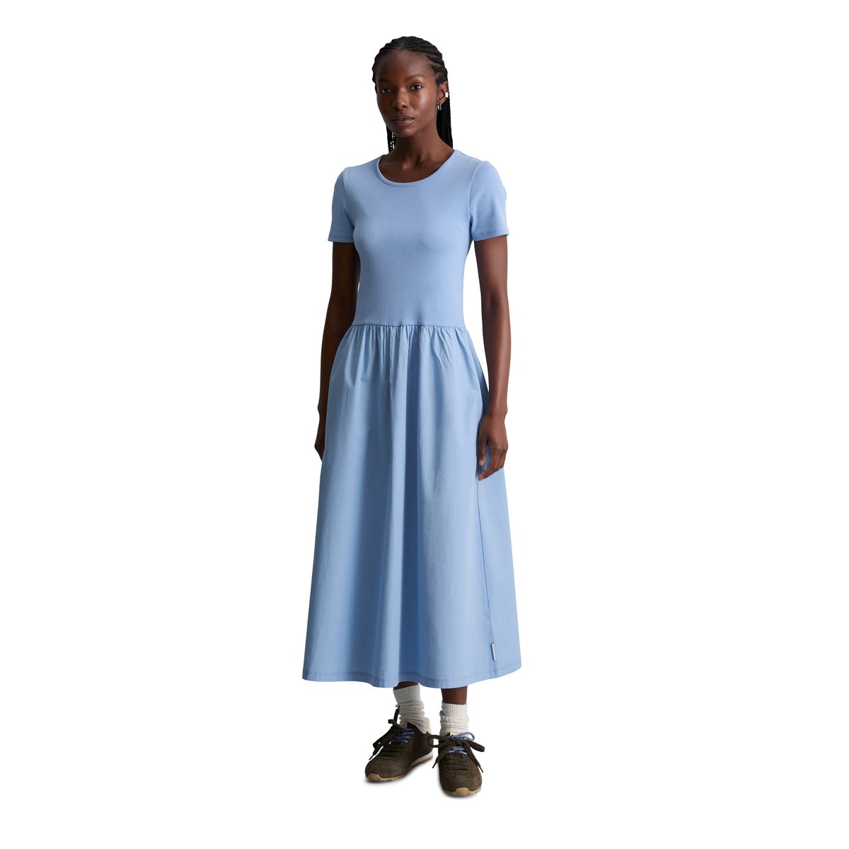 Robe en jersey flare avec jupe en popeline de coton bleu moyen, MARC O’POLO DENIM