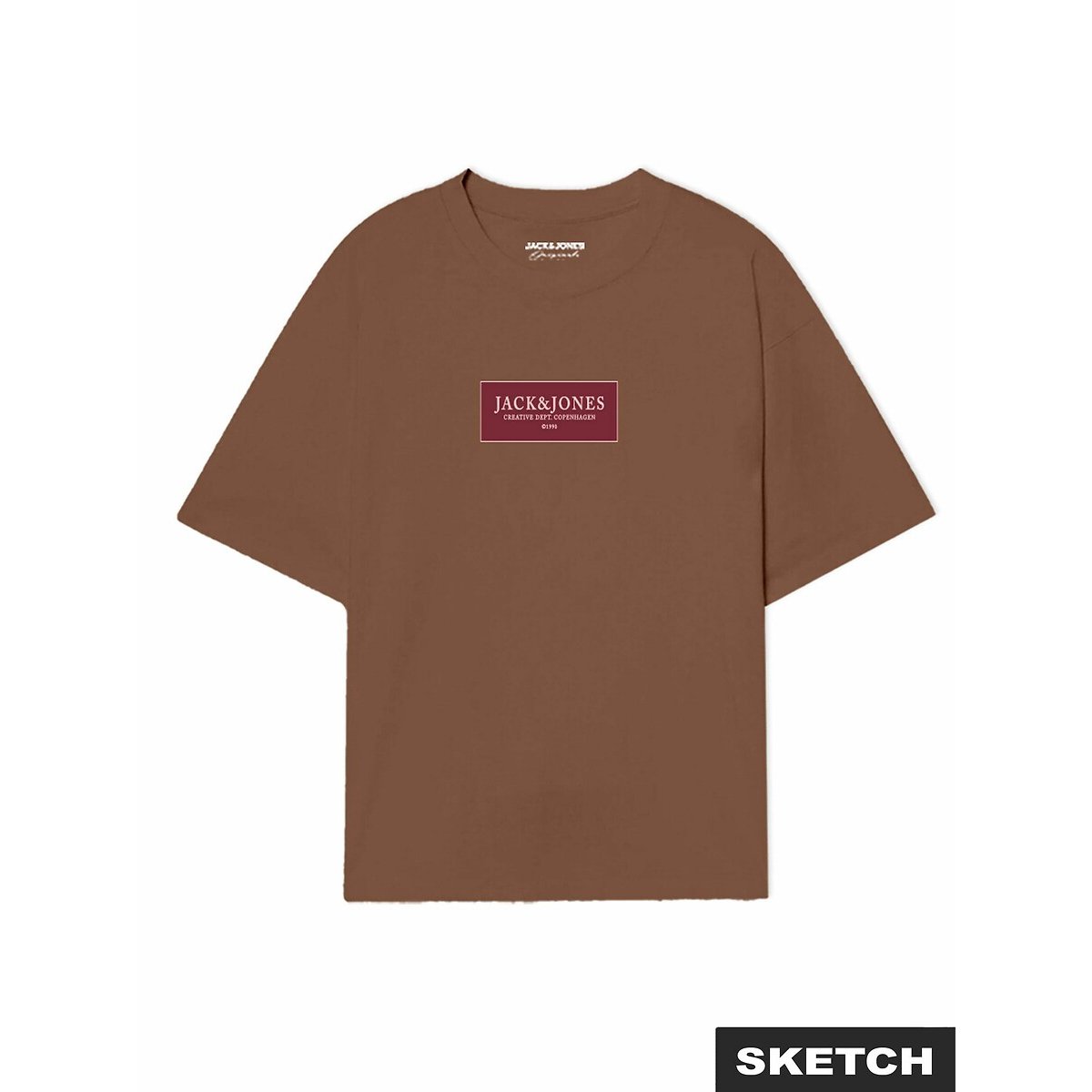 T-shirt manches courtes à logo marron, JACK & JONES