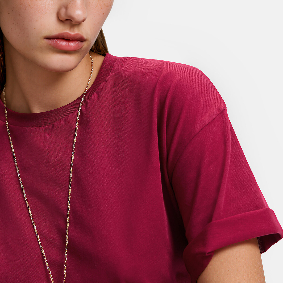 Camiseta amplia de cuello redondo y manga corta rojo burdeos, LA REDOUTE COLLECTIONS
