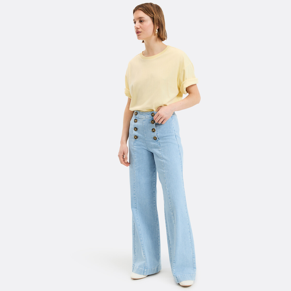 Jeans larghi a ponte, vita alta blu double stone, LA REDOUTE COLLECTIONS