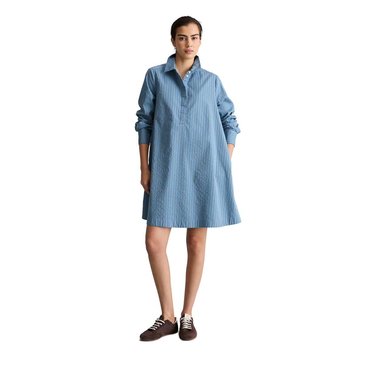 Robe à rayures évasée en mélange de coton organique et de lyocell bleu clair, MARC O’POLO DENIM