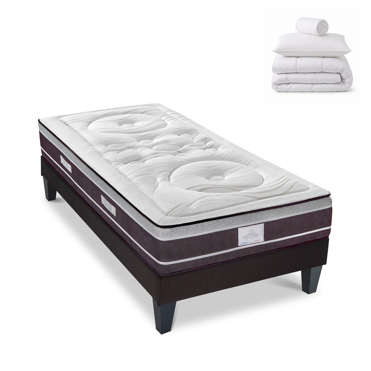 Pack Prêt à dormir DIVIN Matelas Ressorts ensachés + Sommier + Accessoires blanc, HYPSOM