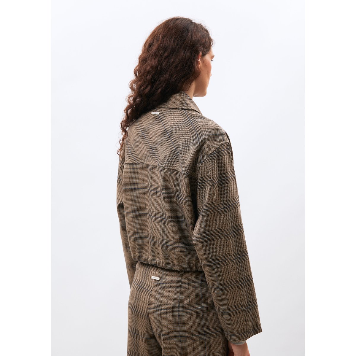 Veste courte à motif prince de Galles greige/denim, HUMILITY