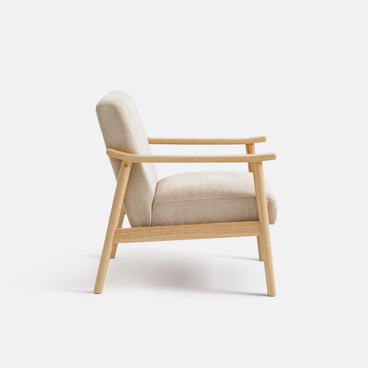 Fauteuil lounge en hévéa et velours texturé, EZRA ecru, LA REDOUTE INTERIEURS