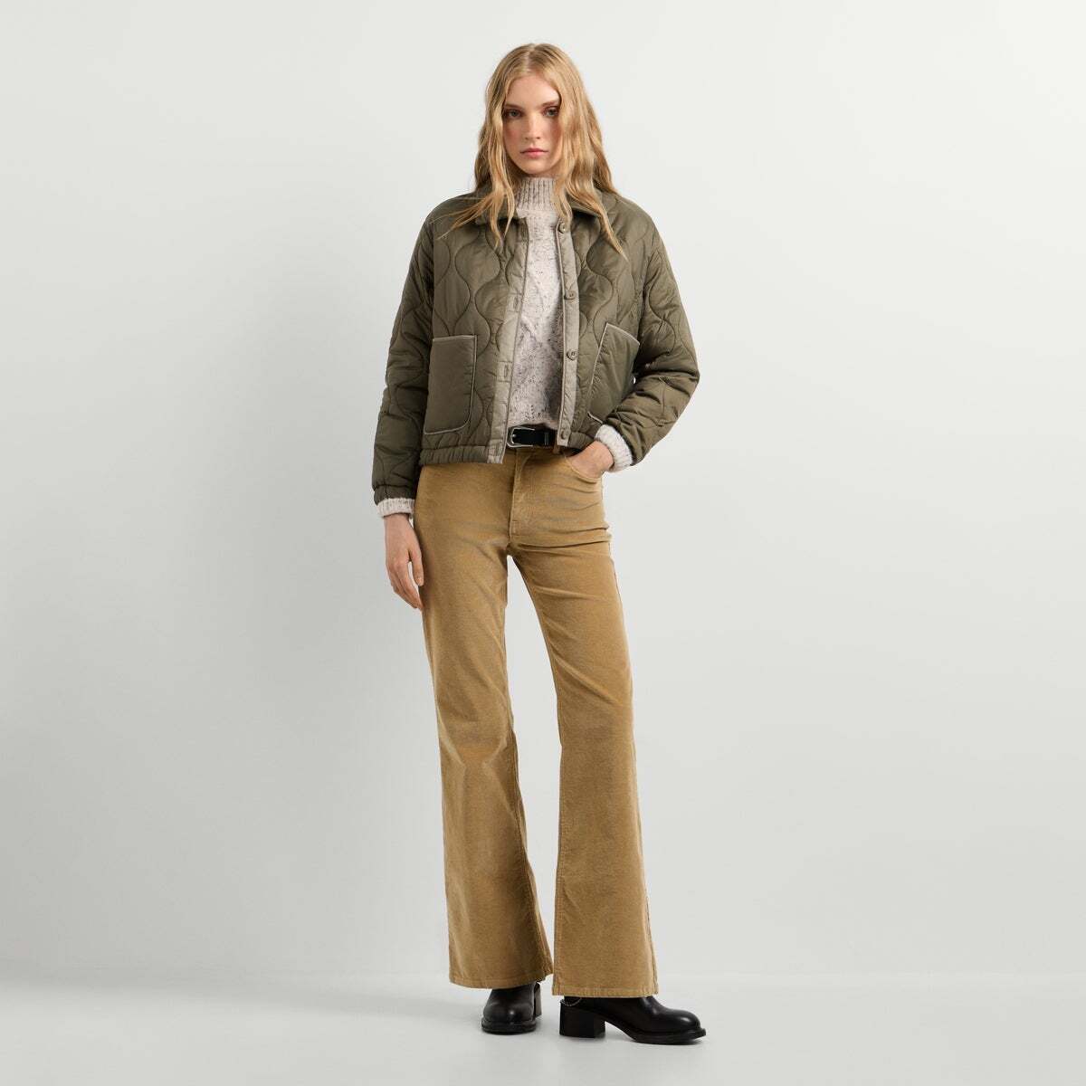 Veste Matelassée À Col En Velours Côtelé vert kaki, PEPE JEANS