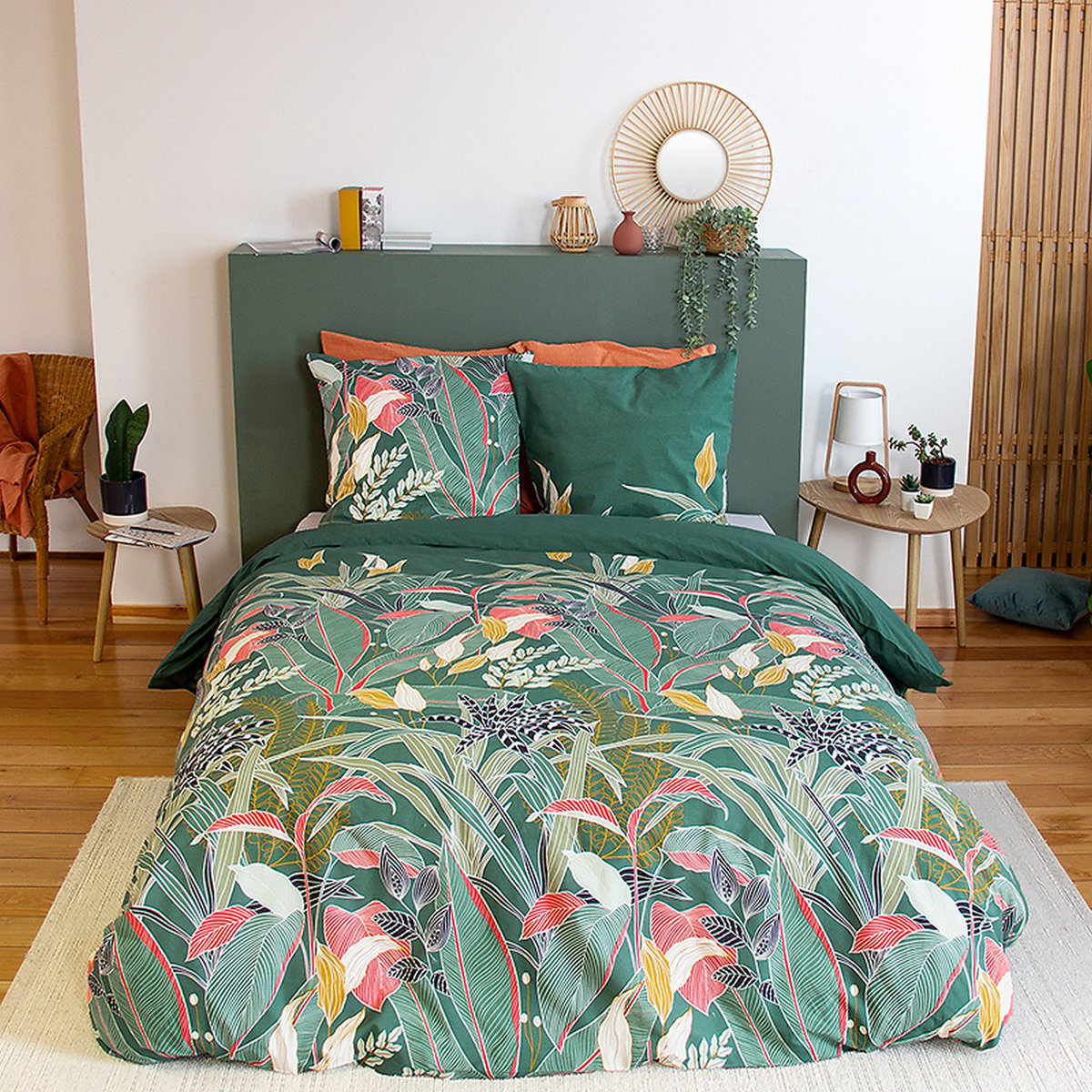 Parure de lit - housse de couette avec taies en coton vert, EDEN