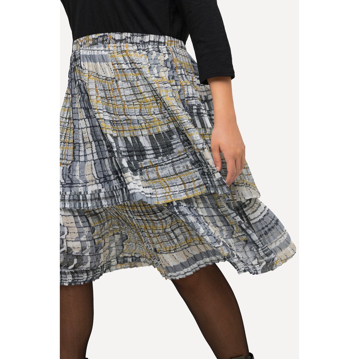 Robe trapèze en jersey, jupe plissée noir, ULLA POPKEN