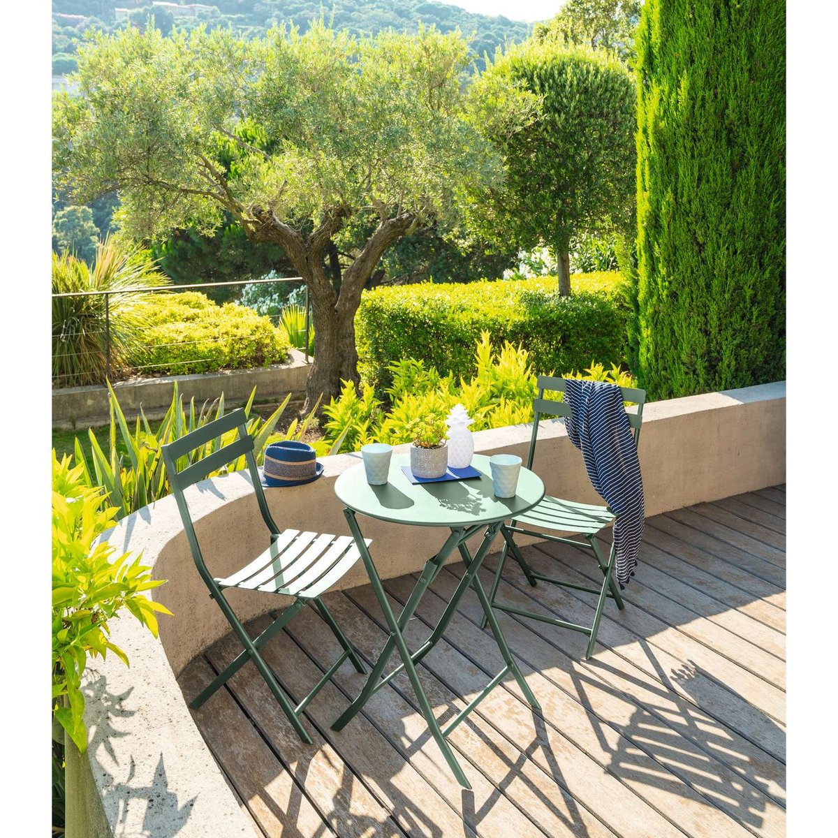 Table de jardin pliante ronde 2 places GREENSBORO vert, HESPERIDE