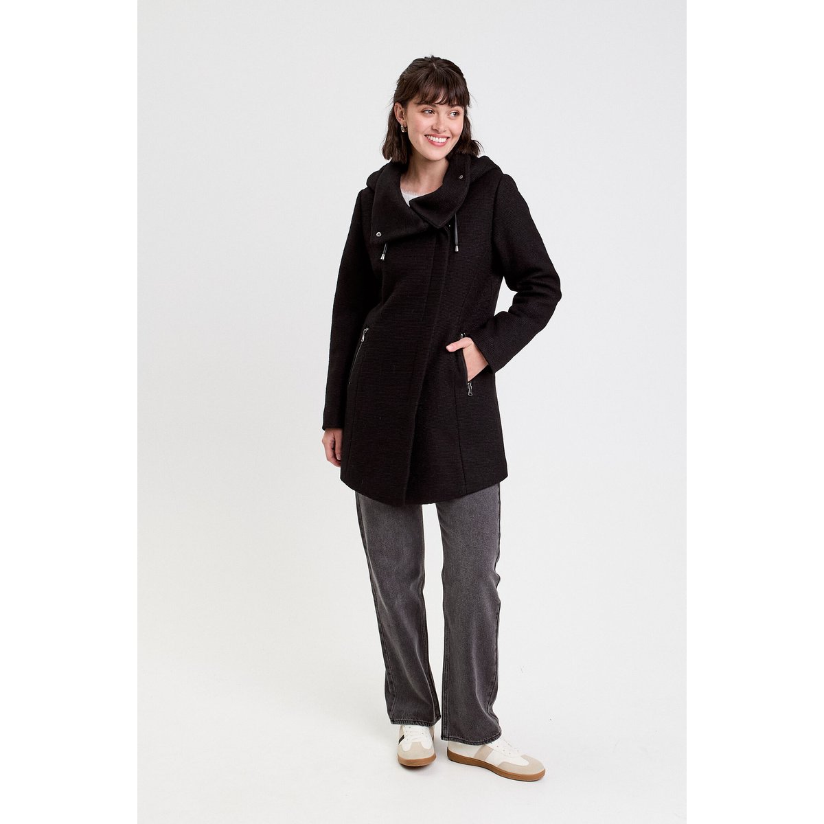 Manteau cintré asymétrique noir, CACHE CACHE
