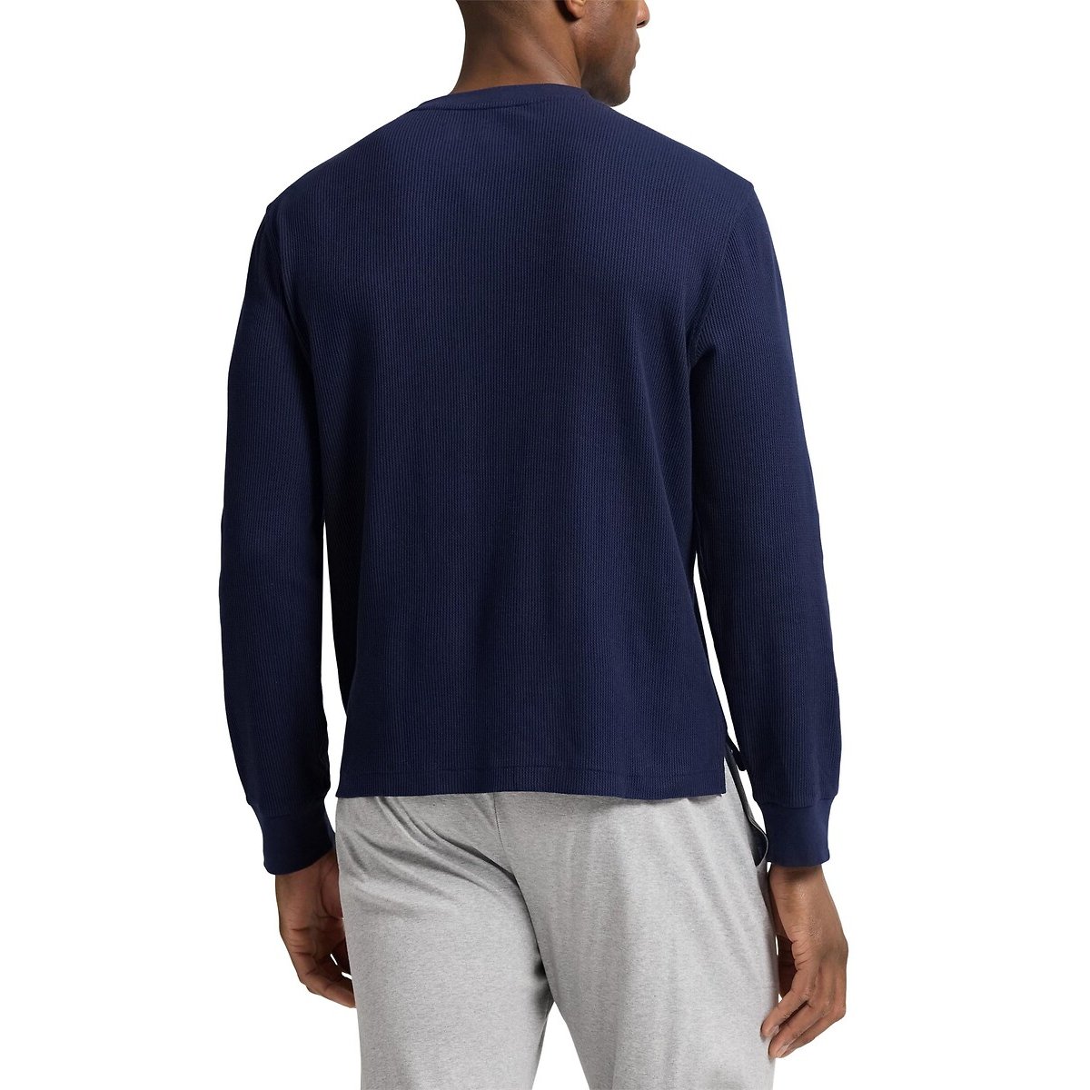 Haut de pyjama gaufré col tunisien bleu marine, POLO RALPH LAUREN