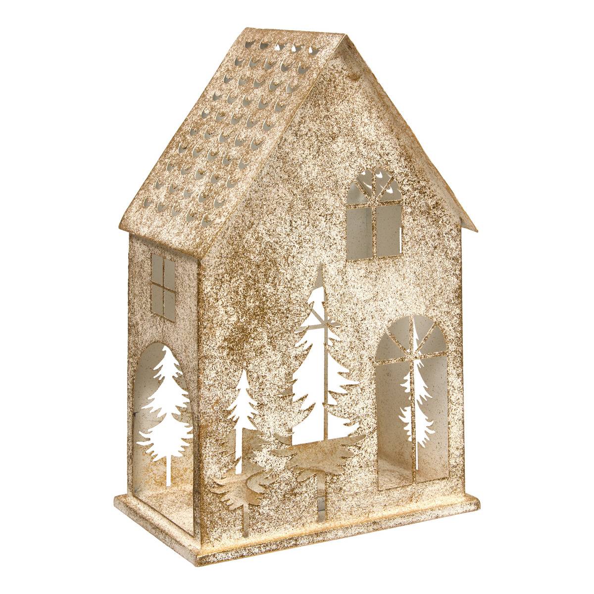 Lanterne de Noël en métal blanc et doré 22 x 34 cm dore, FEERIC LIGHTS & CHRISTMAS