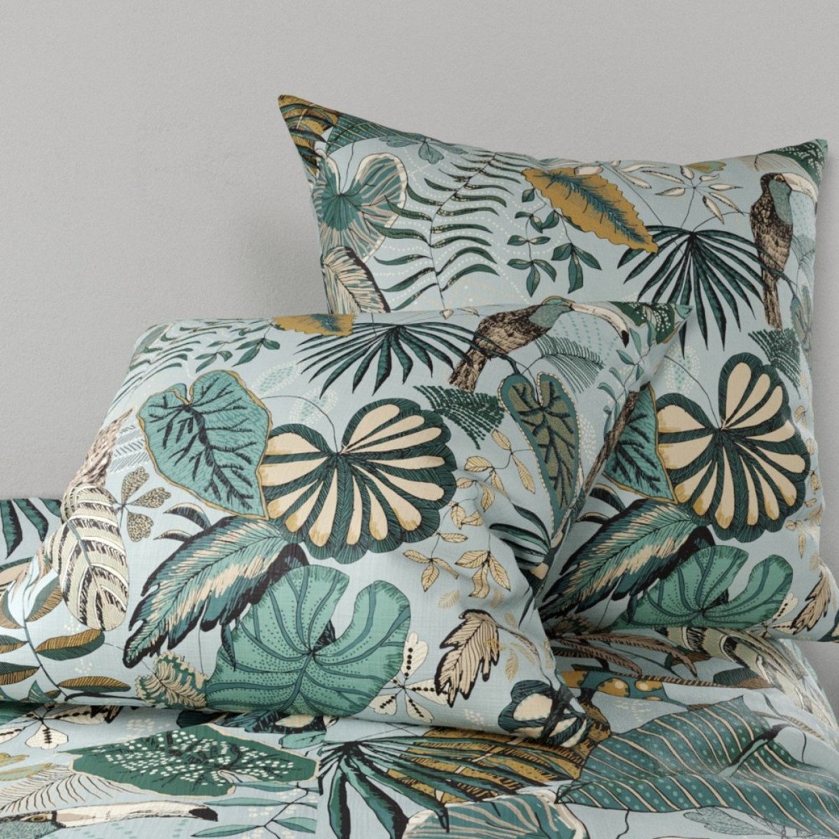 Housse de couette 240x220 CANCUN + 2 taies coton 57 fils vert, DECORATIE