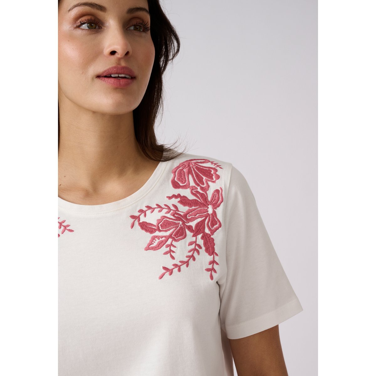 T-shirt brodé blanc cassé, DAMART
