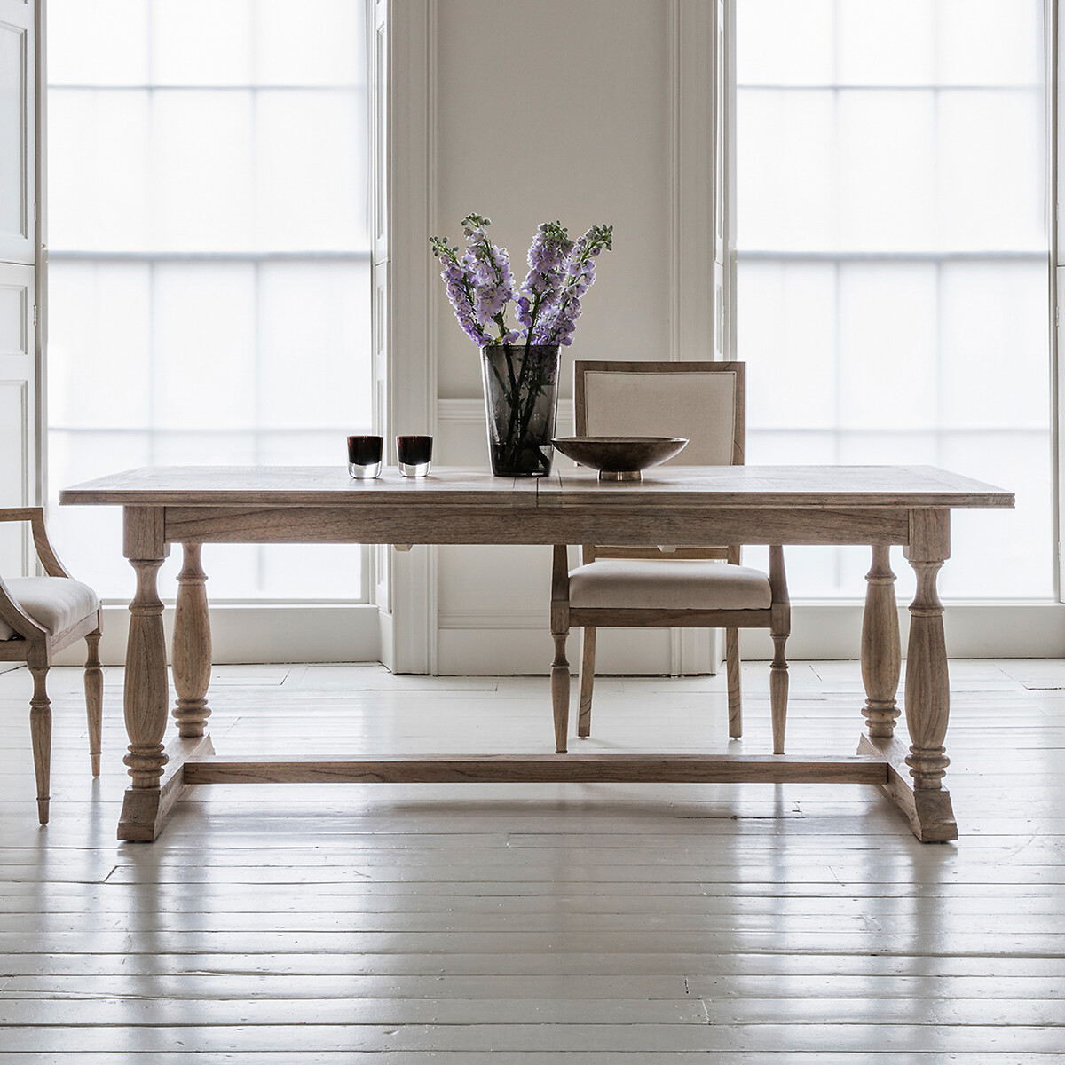 Nashik Ash Wood Parquet Extendable Trestle Dining Table (Seats 6-8) natural, ÉDITÉ