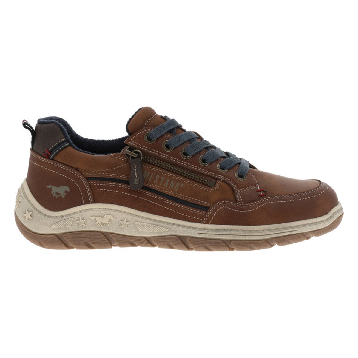 Sneakers cognac à talon plat avec des lacets et un zip latéral cognac, MUSTANG