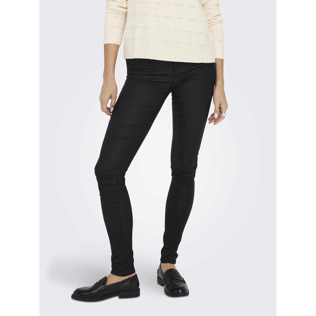Pantalon Slim Enduit 5 Poches Longueur 34 noir, ONLY