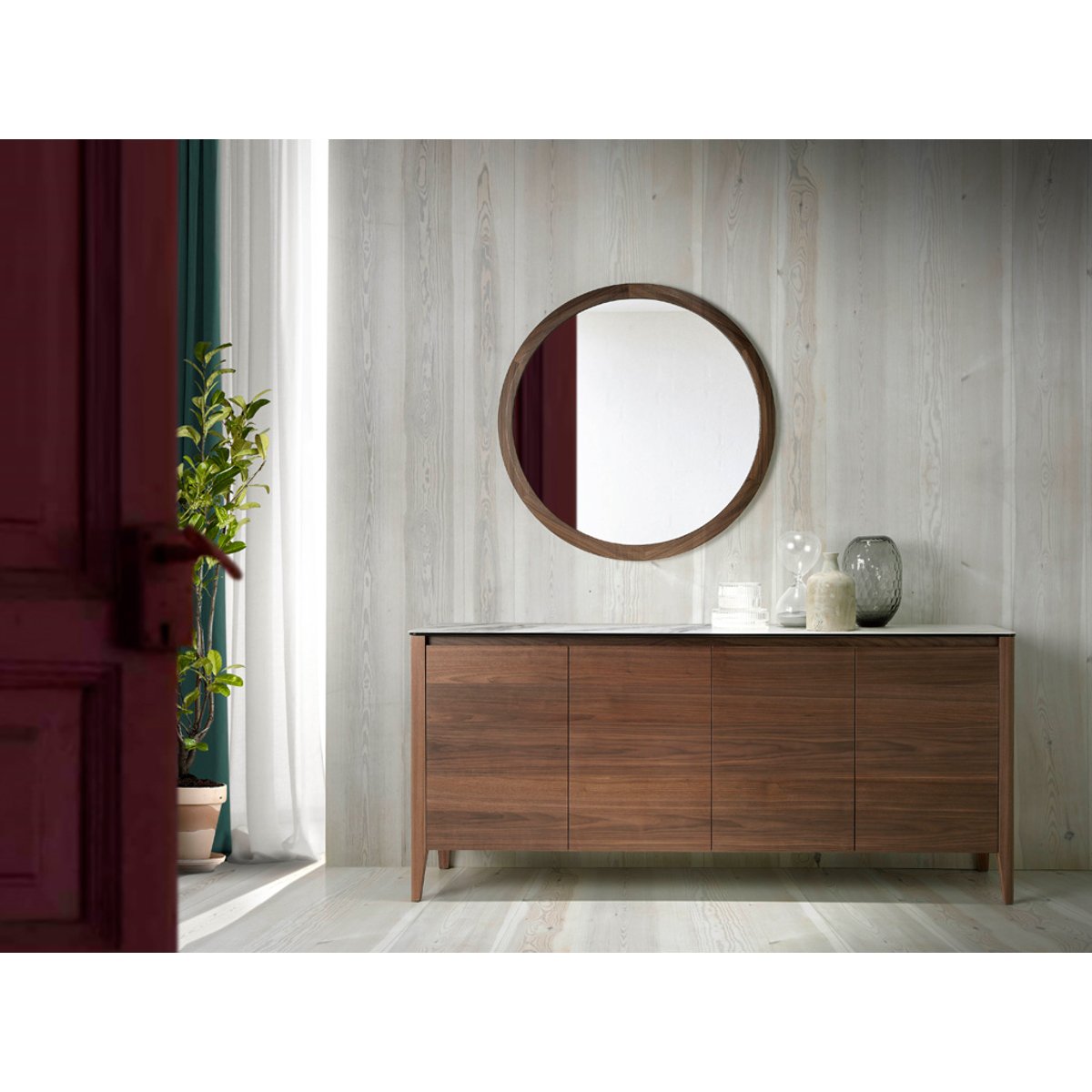 Miroir mural rond noyer noyer, ANGEL CERDA
