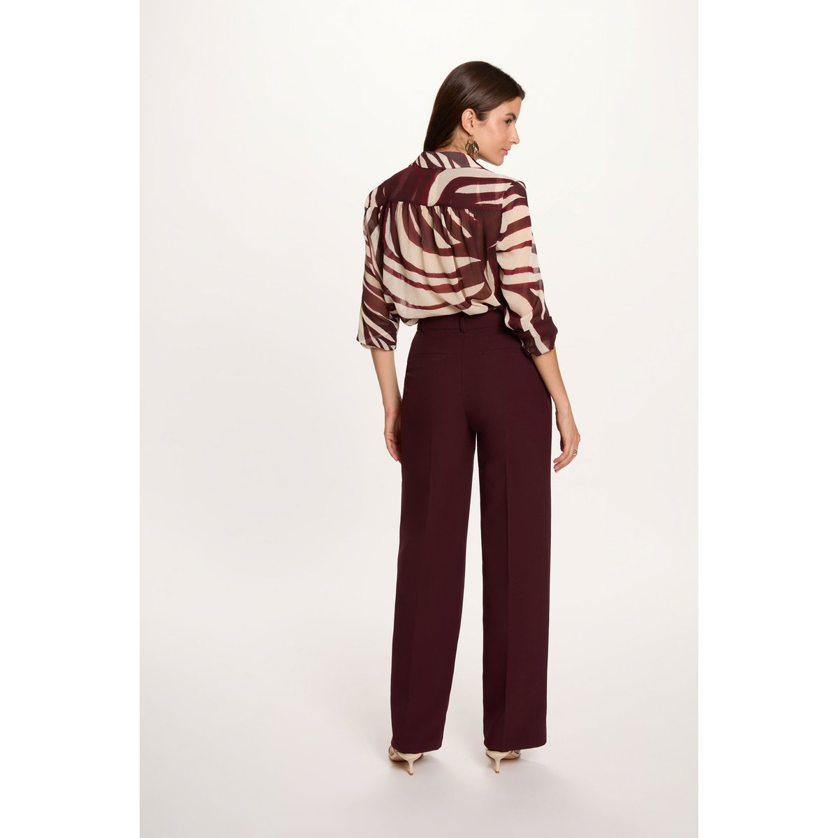 Pantalon droit à pinces prune, MORGAN