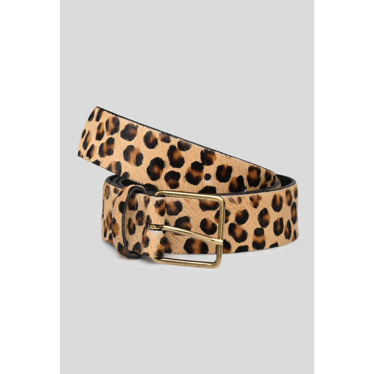 Ceinture poils léopard 3,5cm, cuir responsable noir, MONOPRIX