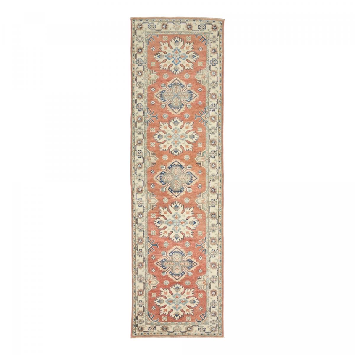 Tapis d'orient aux motifs géométriques, noué main, KAZAK CO 120 terracotta, crème, bleu, UN AMOUR DE TAPIS