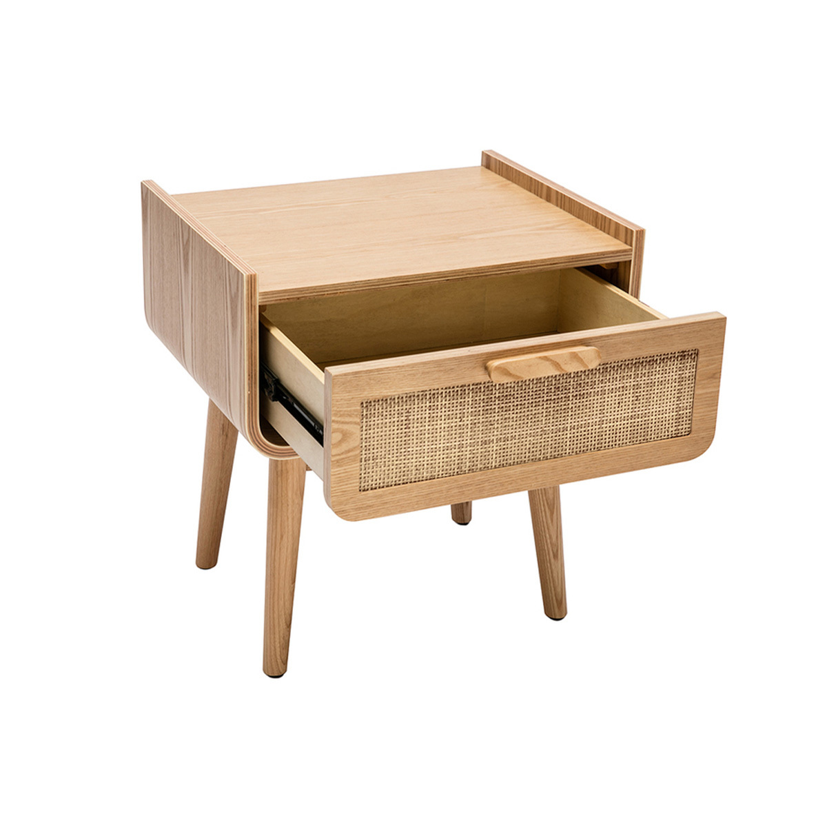 Tables de chevet avec tiroir en bois clair frêne et cannage rotin (lot de 2) ATHÈNE frêne, MILIBOO
