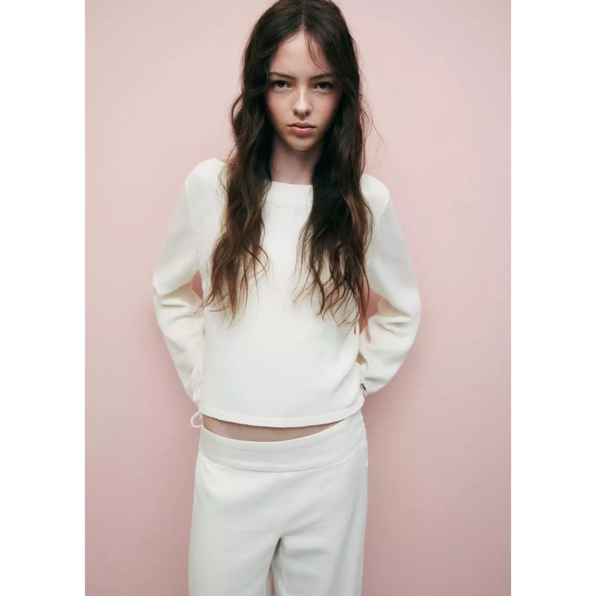 Pull maille ouvertures nœuds blanc cassé, MANGO TEEN