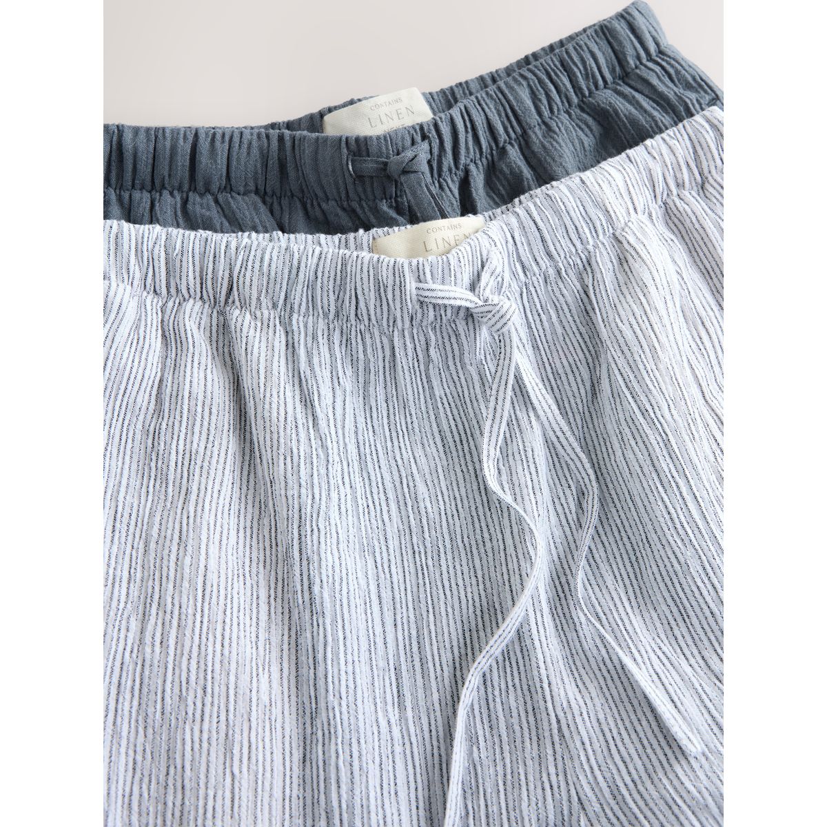 Pantalon large texturé en lin, lot de 2 rayures bleu ardoise/blanches, NEXT
