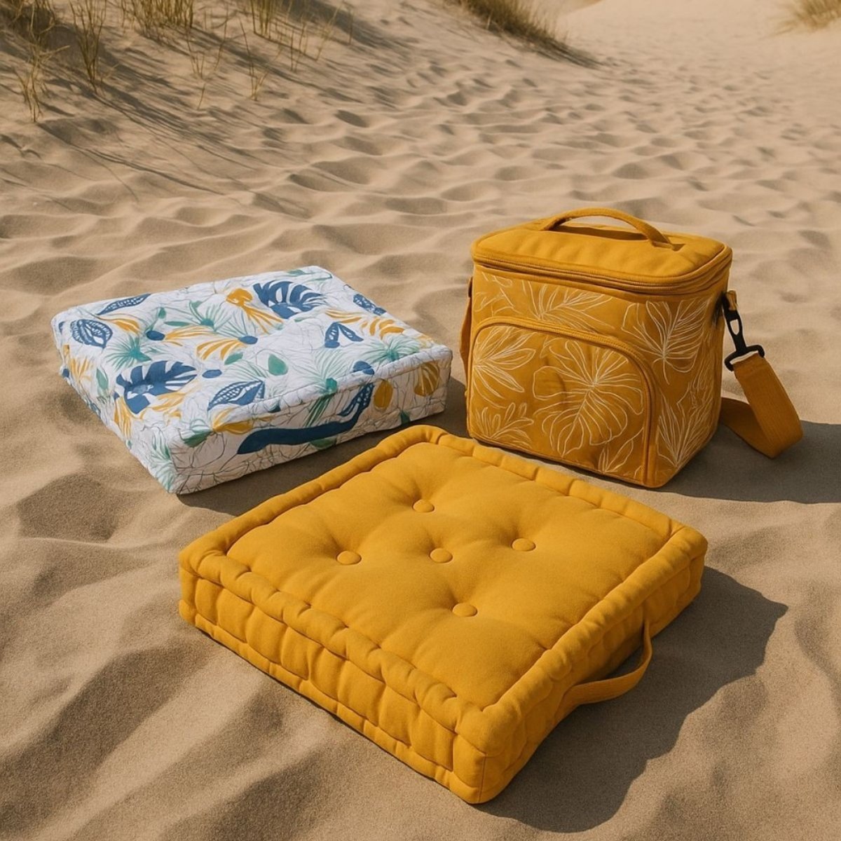 Coussin de sol motifs tropical 40x40cm blanc, ORNAMI