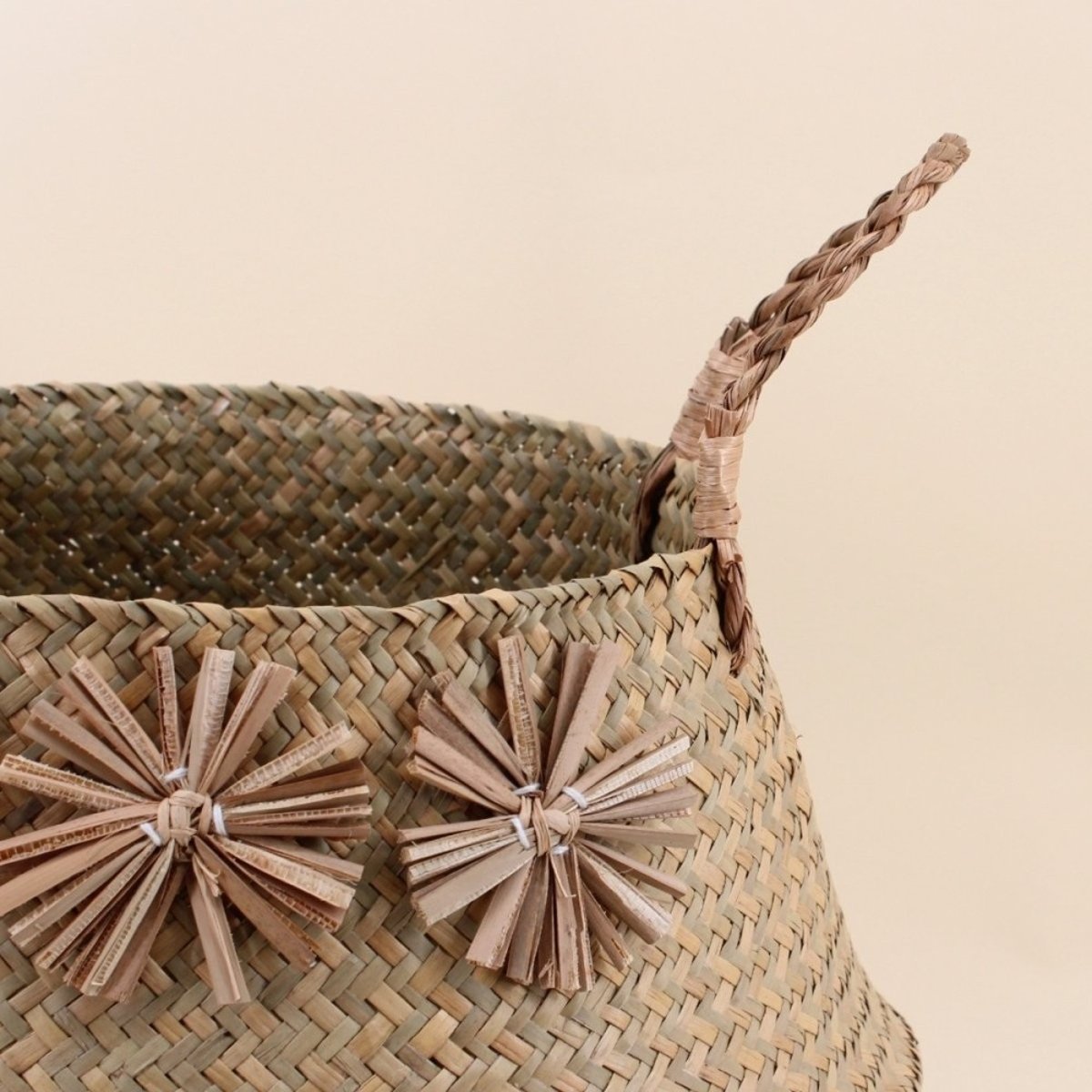 Set de 3 paniers en fibres naturelles avec pompons naturel, ORNAMI