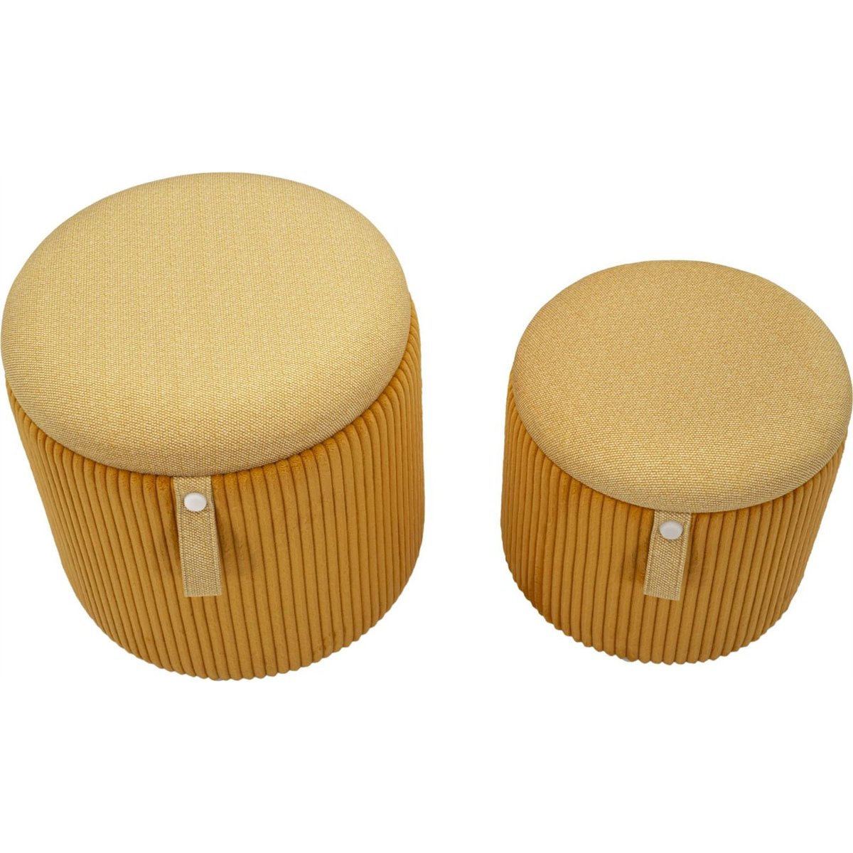 Lot de 2 poufs coffres ronds MODERN moutarde, RECOLLECTION