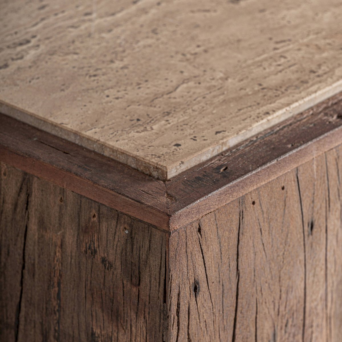 Sellette rustique bois et travertin marron et beige, RECOLLECTION