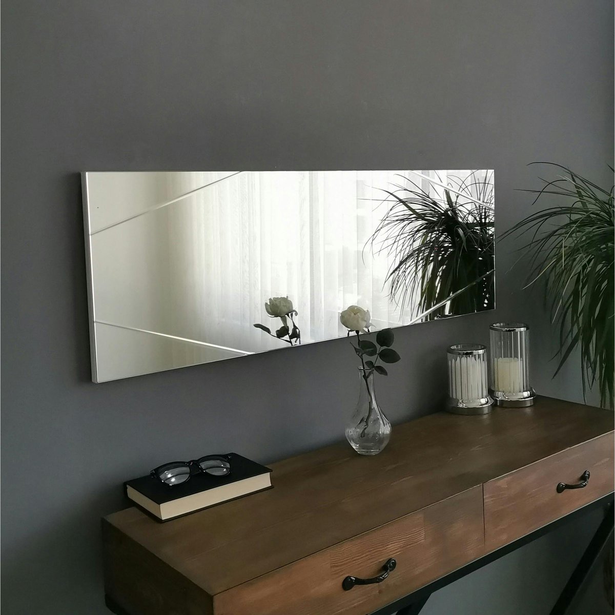 Miroir rectangulaire mural avec angles marqués 105 cm CODY argenté, PIER IMPORT